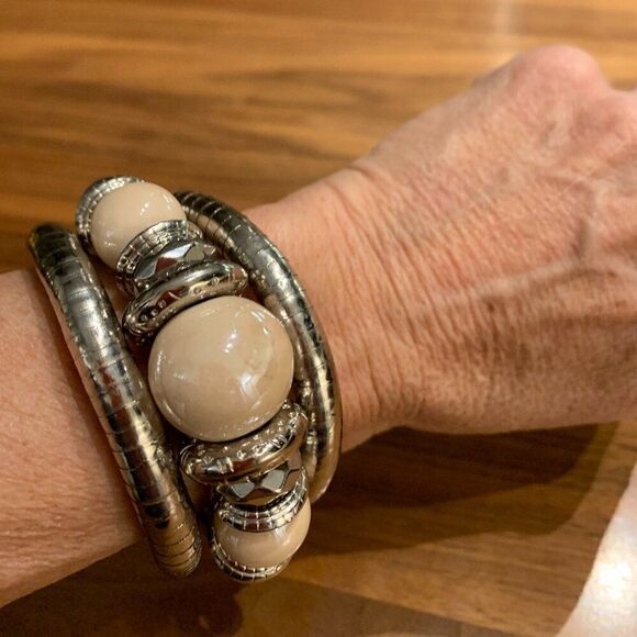 Bracelet, fashion, silver and ivory, coil, large scale, boho, native, cowgirl - Picture 4 of 16